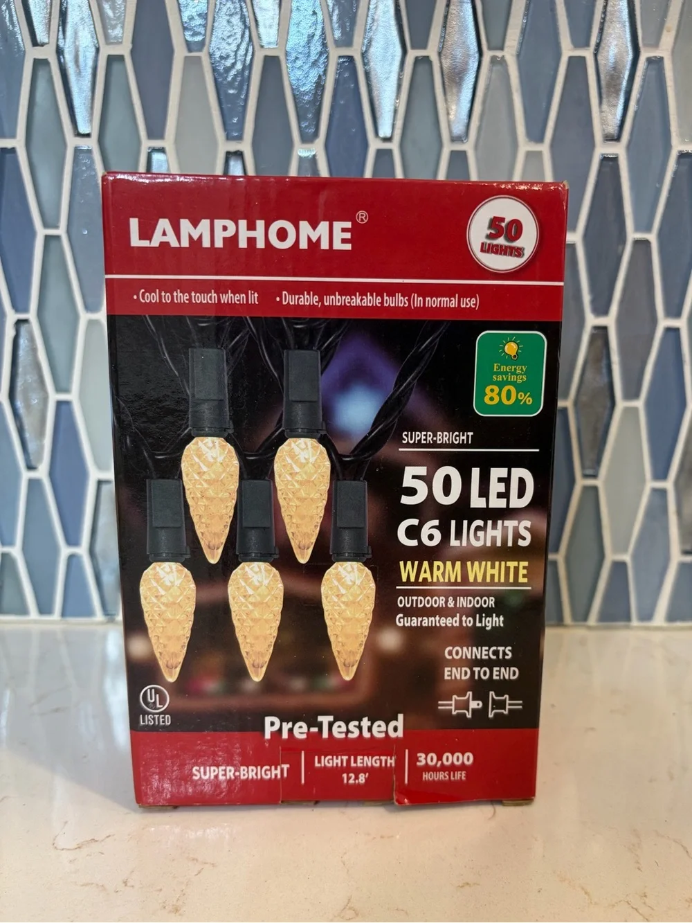 LAMPHOME 50 LED C6 Warm White String Lights